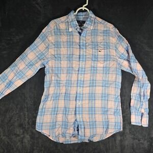 Vineyard Vines Classic Fit Tucker Shirt‎ Men's Medium Blue Pink Plaid Linen